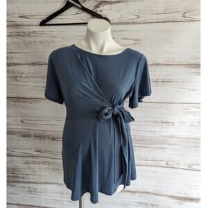 Motherhood Maternity Twist Tie Front Blue Short Sleeve Blouse sz Small